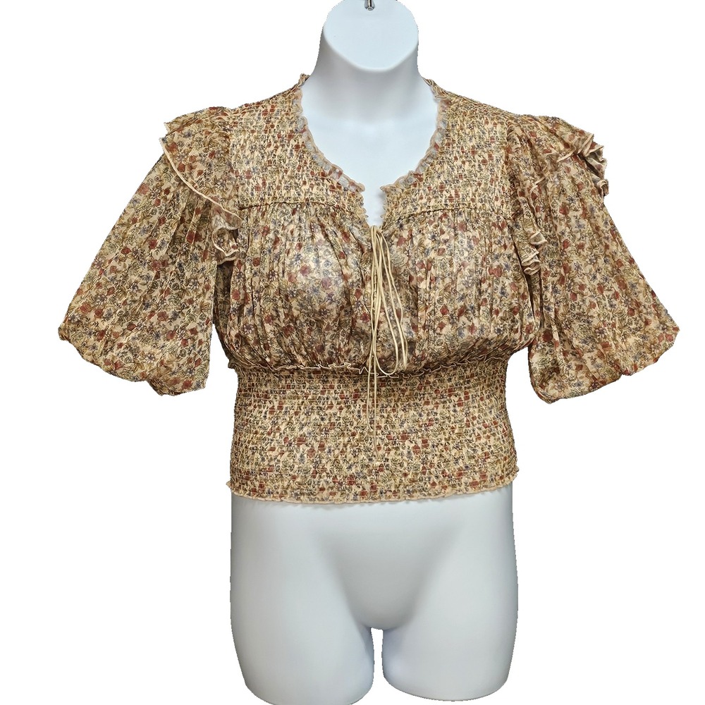 Free People Beatrice Lace Up Top Juniors XL Floral Milkmaid Cottage Prairie Boho